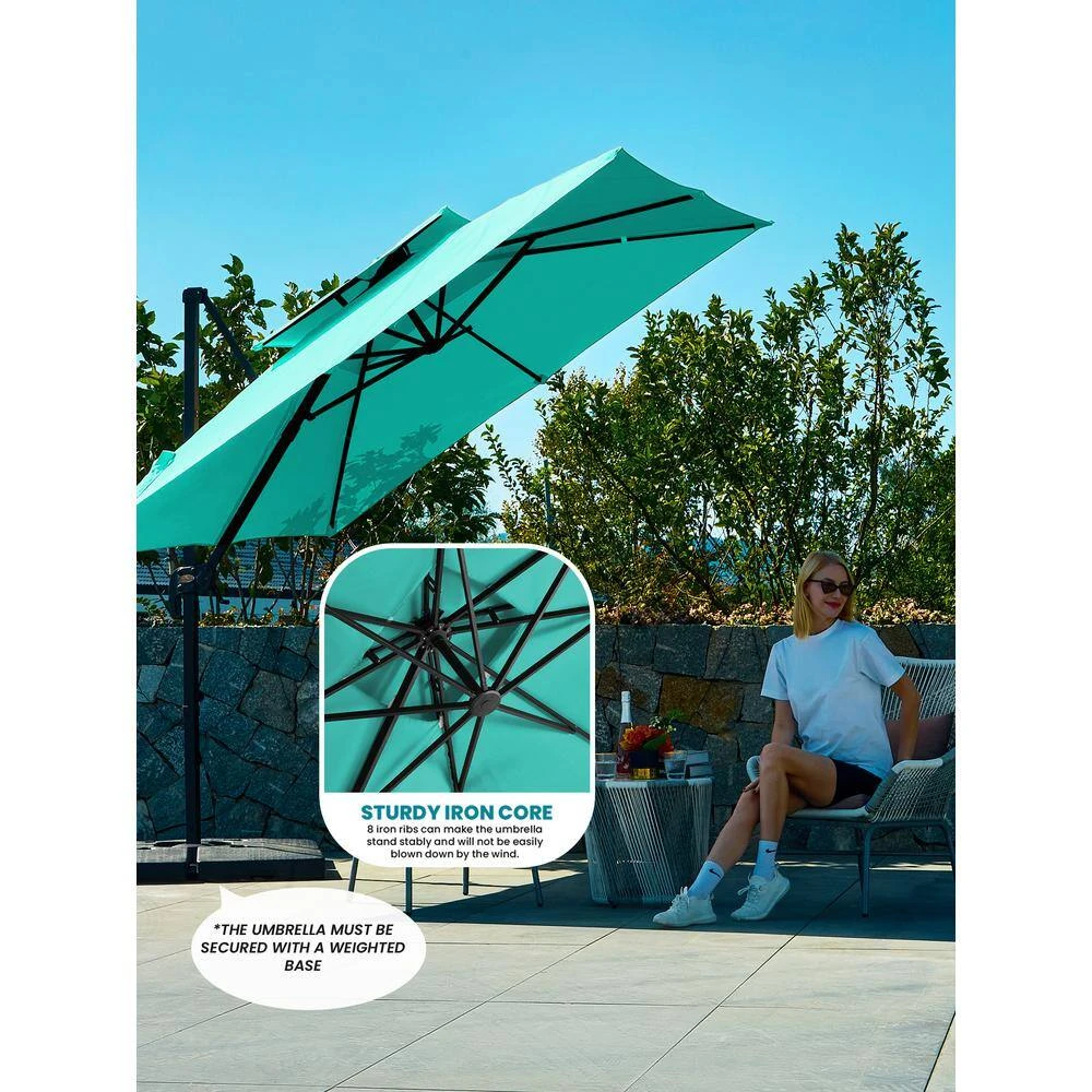 9 Ft. 360° Rotation Cantilever Patio Umbrella With Cover And Crank In Peacock Blue 5 9 Ft. 360° Rotation Cantilever Patio Umbrella With Cover And Crank In Peacock Blue - Image 5