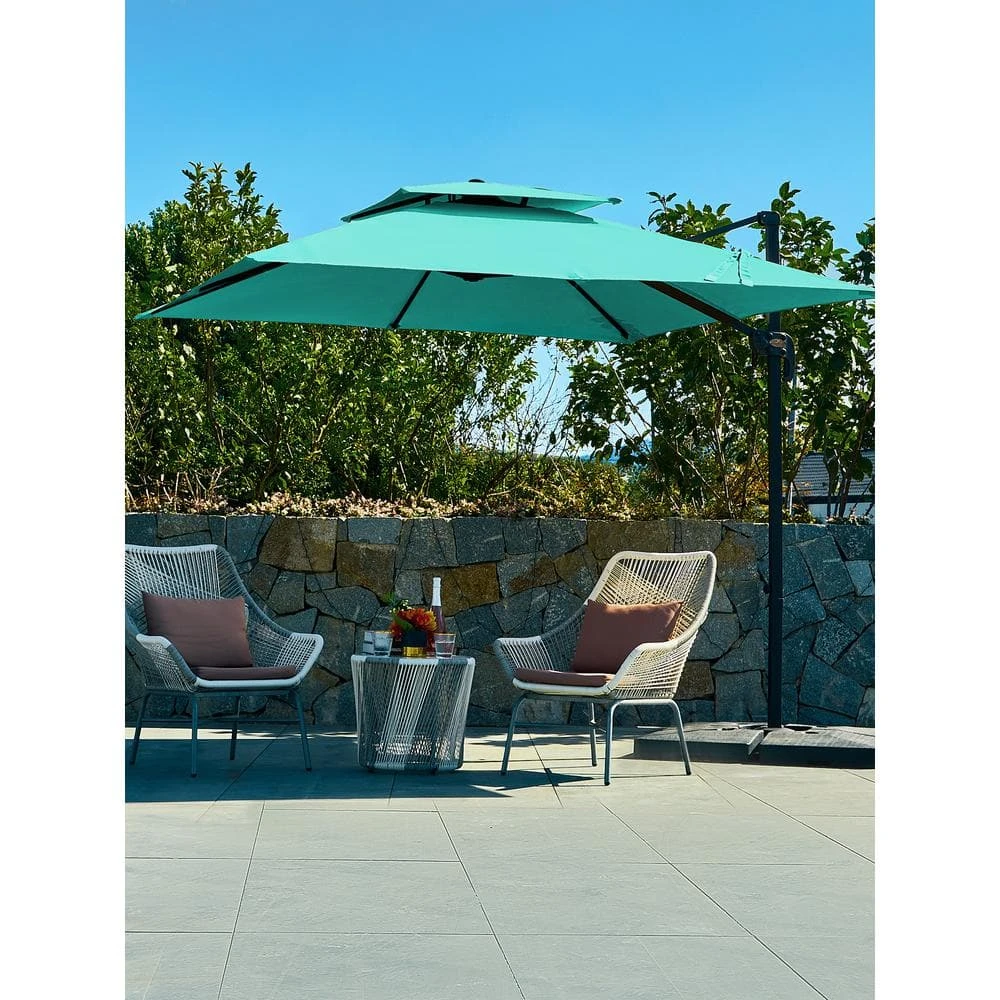 9 Ft. 360° Rotation Cantilever Patio Umbrella With Cover And Crank In Peacock Blue 1 9 Ft. 360° Rotation Cantilever Patio Umbrella With Cover And Crank In Peacock Blue