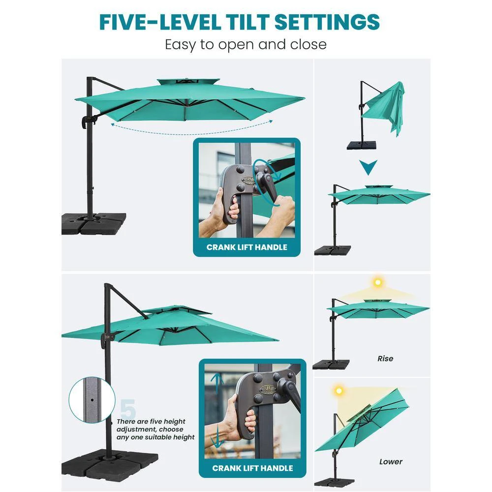 9 Ft. 360° Rotation Cantilever Patio Umbrella With Cover And Crank In Peacock Blue 3 9 Ft. 360° Rotation Cantilever Patio Umbrella With Cover And Crank In Peacock Blue - Image 3