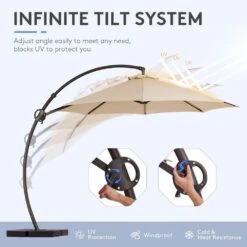 11 Ft.Outdoor Cantilever Offset Umbrella Patio Umbrella With Sandbag And Cover In Beige -Jearey cantilever umbrellas wts11 bg a0 1000