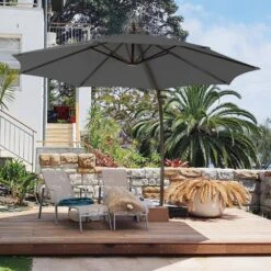 11 Ft.Outdoor Cantilever Offset Umbrella Patio Umbrella With Sandbag And Cover In Gray -Jearey cantilever umbrellas wts11 gy 31 1000