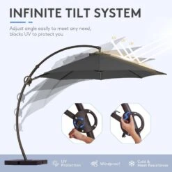 11 Ft.Outdoor Cantilever Offset Umbrella Patio Umbrella With Sandbag And Cover In Gray -Jearey cantilever umbrellas wts11 gy 40 1000