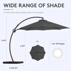 11 Ft.Outdoor Cantilever Offset Umbrella Patio Umbrella With Sandbag And Cover In Gray -Jearey cantilever umbrellas wts11 gy 4f 1000