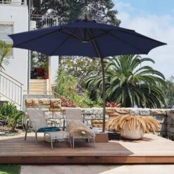 11 Ft. Outdoor Cantilever Offset Umbrella Patio Umbrella With Sandbag And Cover In Navy -Jearey cantilever umbrellas wts11 nv 31 1000