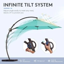 11 Ft. Outdoor Cantilever Offset Umbrella Patio Umbrella With Sandbag And Cover In Peacock Blue -Jearey cantilever umbrellas wts11 pb 40 1000