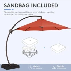 11 Ft.Outdoor Cantilever Offset Umbrella Patio Umbrella With Sandbag And Cover In Pumpkin -Jearey cantilever umbrellas wts11 pp 77 1000