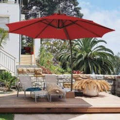 11 Ft. Outdoor Cantilever Offset Umbrella Patio Umbrella With Sandbag And Cover In Red -Jearey cantilever umbrellas wts11 rd 31 1000