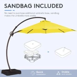 11 Ft.Outdoor Cantilever Offset Umbrella Patio Umbrella With Sandbag And Cover In Yellow -Jearey cantilever umbrellas wts11 ye 1f 1000