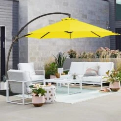 11 Ft.Outdoor Cantilever Offset Umbrella Patio Umbrella With Sandbag And Cover In Yellow -Jearey cantilever umbrellas wts11 ye 31 1000