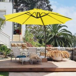11 Ft.Outdoor Cantilever Offset Umbrella Patio Umbrella With Sandbag And Cover In Yellow