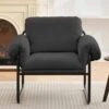 Moore Metal Carbon Ash Lambswool Soft Cushion Arm Chair For Bedroom And Living Room