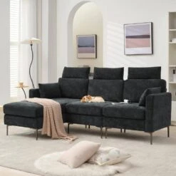 89 In. Square Arm Fabric L Shape Sectional Sofa With Chaise Lounge And Pillow In Carbon Ash 15 89 In. Square Arm Fabric L Shape Sectional Sofa With Chaise Lounge And Pillow In Carbon Ash -Jearey carbon ash jearey sofas couches xne 1 carbon ash 1f 1000