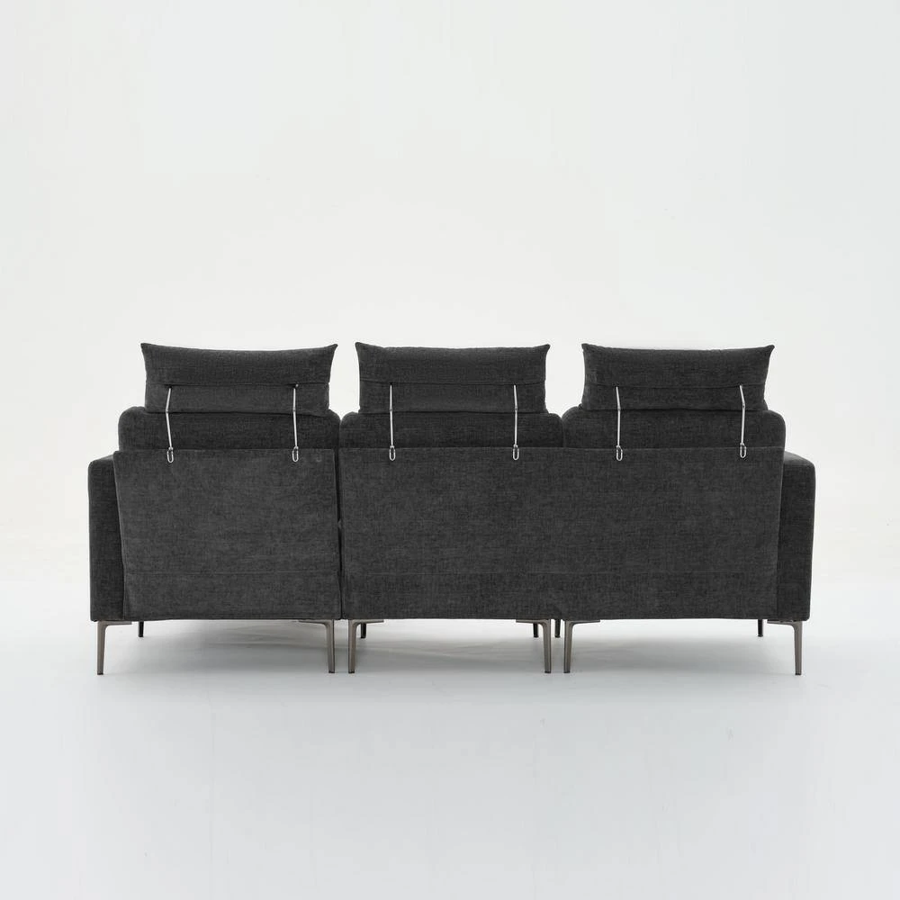 89 In. Square Arm Fabric L Shape Sectional Sofa With Chaise Lounge And Pillow In Carbon Ash 7 89 In. Square Arm Fabric L Shape Sectional Sofa With Chaise Lounge And Pillow In Carbon Ash - Image 7