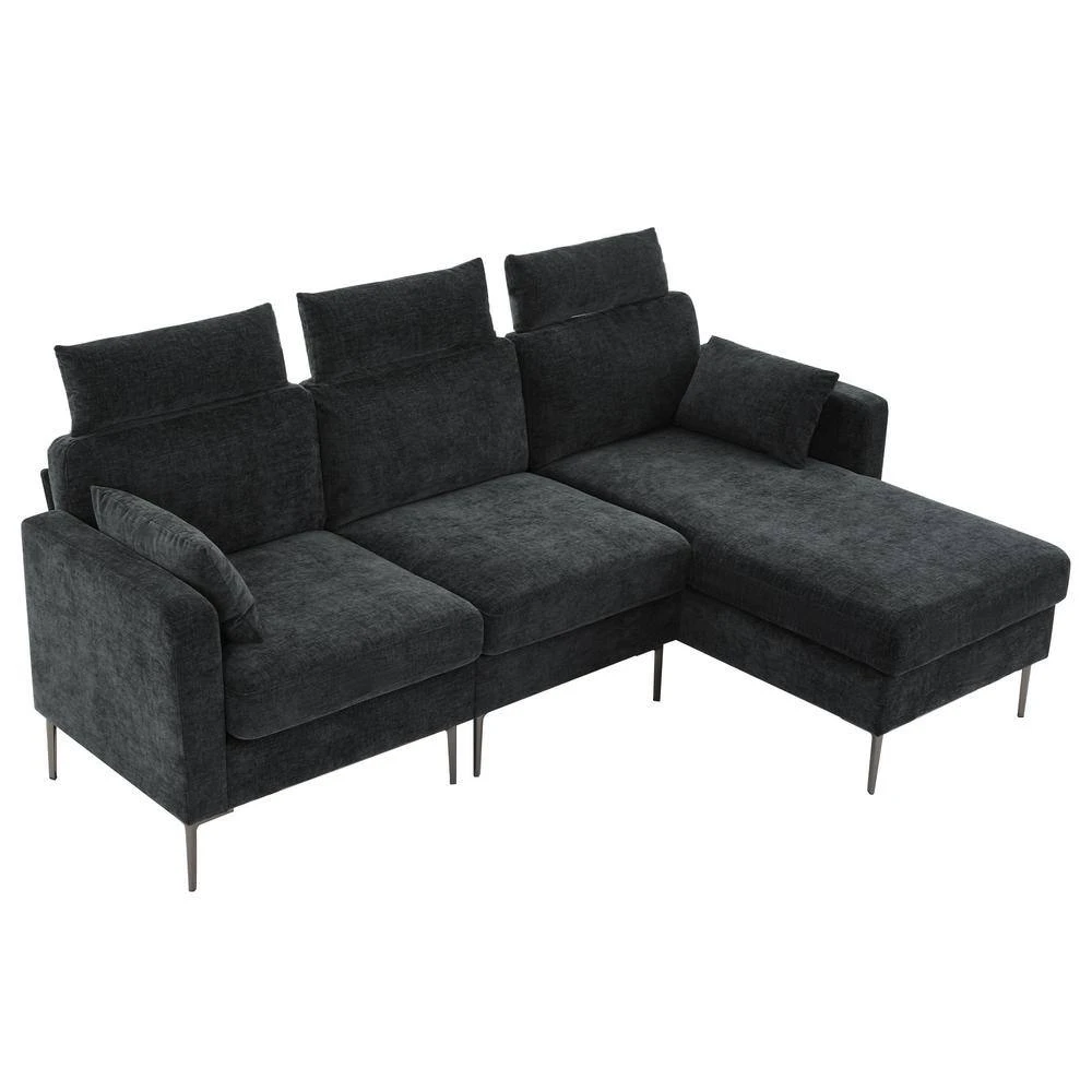 89 In. Square Arm Fabric L Shape Sectional Sofa With Chaise Lounge And Pillow In Carbon Ash 5 89 In. Square Arm Fabric L Shape Sectional Sofa With Chaise Lounge And Pillow In Carbon Ash - Image 5