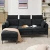 89 In. Square Arm Fabric L Shape Sectional Sofa With Chaise Lounge And Pillow In Carbon Ash