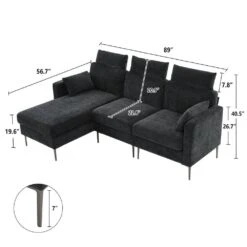 89 In. Square Arm Fabric L Shape Sectional Sofa With Chaise Lounge And Pillow In Carbon Ash 12 89 In. Square Arm Fabric L Shape Sectional Sofa With Chaise Lounge And Pillow In Carbon Ash -Jearey carbon ash jearey sofas couches xne 1 carbon ash 66 1000