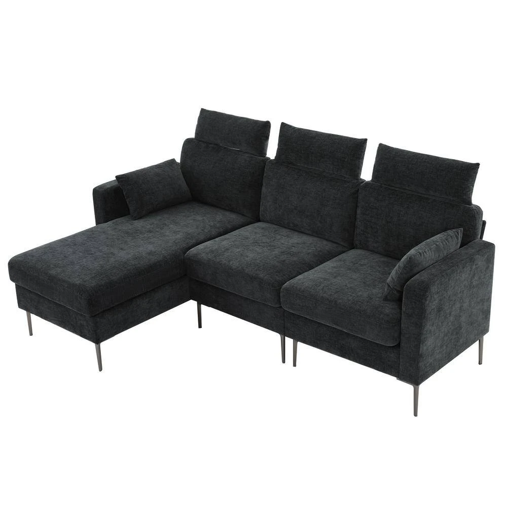 89 In. Square Arm Fabric L Shape Sectional Sofa With Chaise Lounge And Pillow In Carbon Ash 4 89 In. Square Arm Fabric L Shape Sectional Sofa With Chaise Lounge And Pillow In Carbon Ash - Image 4