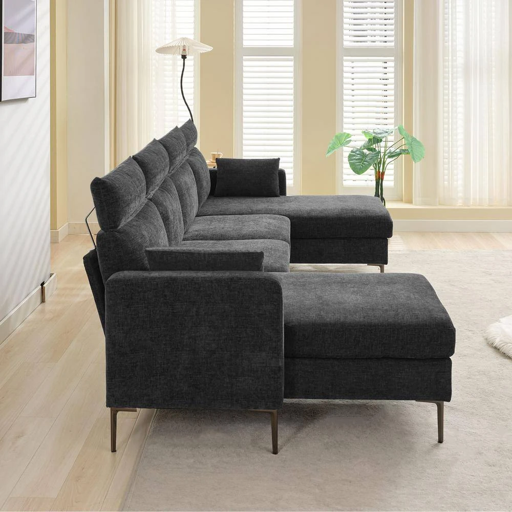 116.53 In. Square Arm Fabric U Shape Sectional Sofa With 2-Chaise Lounge And Pillow In Carbon Ash 5 116.53 In. Square Arm Fabric U Shape Sectional Sofa With 2-Chaise Lounge And Pillow In Carbon Ash - Image 5