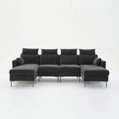 116.53 In. Square Arm Fabric U Shape Sectional Sofa With 2-Chaise Lounge And Pillow In Carbon Ash 9 116.53 In. Square Arm Fabric U Shape Sectional Sofa With 2-Chaise Lounge And Pillow In Carbon Ash -Jearey carbon ash jearey sofas couches xne 2 carbon ash c3 1000