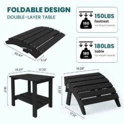 Black Outdoor 5-Piece HDPE Plastic Patio Chat Set, 2-Adirondack Chairs With Side Table And 2-Folding Ottomans -Jearey chat sets cgtjy5jt bk 1f 1000