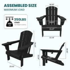 Black Outdoor 5-Piece HDPE Plastic Patio Chat Set, 2-Adirondack Chairs With Side Table And 2-Folding Ottomans -Jearey chat sets cgtjy5jt bk 4f 1000