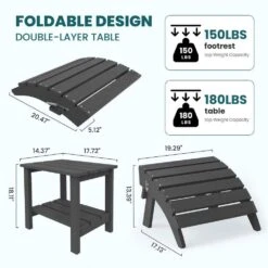 Gray Outdoor 5-Piece HDPE Plastic Patio Chat Set, 2-Adirondack Chairs With Side Table And 2-Folding Ottomans -Jearey chat sets cgtjy5jt gy 1f 1000