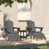 Gray Outdoor 5-Piece HDPE Plastic Patio Chat Set, 2-Adirondack Chairs With Side Table And 2-Folding Ottomans
