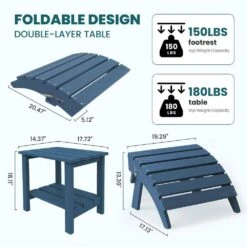 Navy Outdoor 5-Piece HDPE Plastic Patio Chat Set, 2-Adirondack Chairs With Side Table And 2-Folding Ottomans -Jearey chat sets cgtjy5jt ny 1f 1000