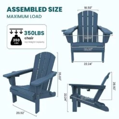 Navy Outdoor 5-Piece HDPE Plastic Patio Chat Set, 2-Adirondack Chairs With Side Table And 2-Folding Ottomans -Jearey chat sets cgtjy5jt ny 4f 1000