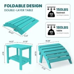 Tiffany Blue Outdoor 5-Piece HDPE Plastic Patio Chat Set, 2-Adirondack Chairs With Side Table And 2-Folding Ottomans 9 Tiffany Blue Outdoor 5-Piece HDPE Plastic Patio Chat Set, 2-Adirondack Chairs With Side Table And 2-Folding Ottomans -Jearey chat sets cgtjy5jt tfn 1f 1000