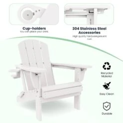 White Outdoor 5-Piece HDPE Plastic Patio Chat Set, 2-Adirondack Chairs With Side Table And 2-Folding Ottomans 9 White Outdoor 5-Piece HDPE Plastic Patio Chat Set, 2-Adirondack Chairs With Side Table And 2-Folding Ottomans -Jearey chat sets cgtjy5jt wt 1f 1000