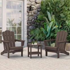Classic Coffee Brown Folding Plastic Adirondack Chair -Jearey composite adirondack chairs peqwy coffee 31 1000