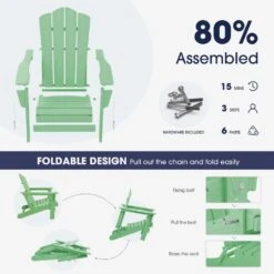 Classic Light Green Folding Plastic Adirondack Chair -Jearey composite adirondack chairs peqwy lgreen 4f 1000