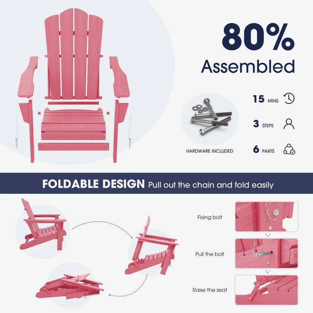 Classic Pink Folding Plastic Adirondack Chair 3 Classic Pink Folding Plastic Adirondack Chair - Image 3