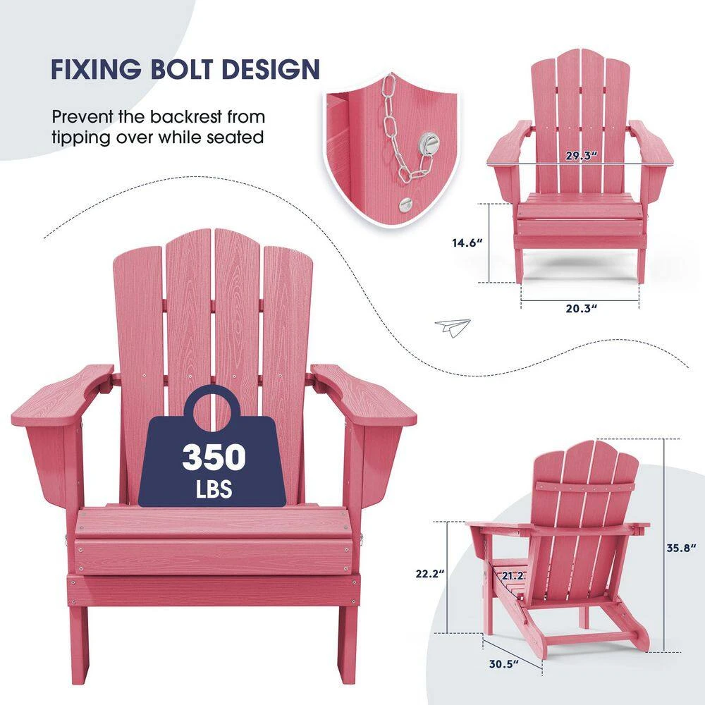 Classic Pink Folding Plastic Adirondack Chair 2 Classic Pink Folding Plastic Adirondack Chair - Image 2