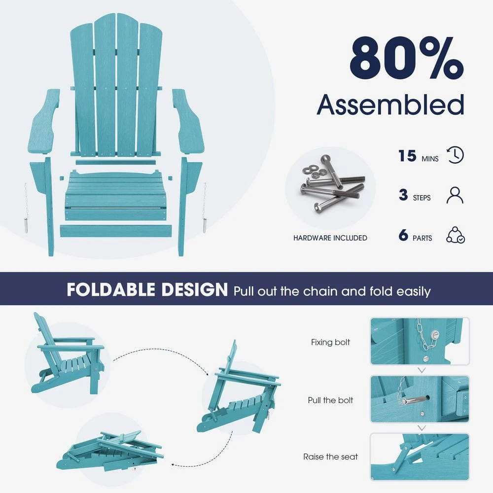 Classic Tiffany Blue Folding Plastic Adirondack Chair 3 Classic Tiffany Blue Folding Plastic Adirondack Chair - Image 3
