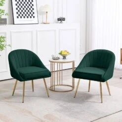 Biscuit Dark Green Upholstered Outdoor Dining Chair With Tufted Back (Set Of 2) -Jearey dark green jearey dining chairs e011 02sc dgn 31 1000