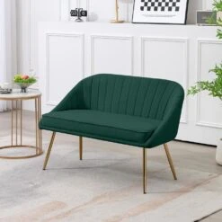 Modern 48 In. Golden Base Velvet Tufted 2-Seats Dark Green Loveseat Sofa For Living Room Furniture Sets