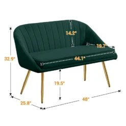 Modern 48 In. Golden Base Velvet Tufted 2-Seats Dark Green Loveseat Sofa For Living Room Furniture Sets -Jearey dark green jearey loveseats e15sry hd dgn 66 1000