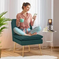 Dark Green 1-Piece Armless Upholstered Leisure Tight Back Accent Side Chair With Cushion -Jearey dark green jearey ottomans e11xxy hd dg 31 1000