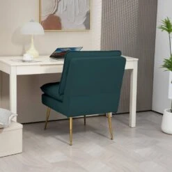 Dark Green 1-Piece Armless Upholstered Leisure Tight Back Accent Side Chair With Cushion -Jearey dark green jearey ottomans e11xxy hd dg 44 1000