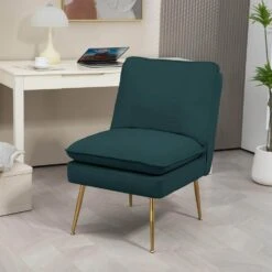 Dark Green 1-Piece Armless Upholstered Leisure Tight Back Accent Side Chair With Cushion