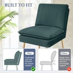 Dark Green 1-Piece Armless Upholstered Leisure Tight Back Accent Side Chair With Cushion -Jearey dark green jearey ottomans e11xxy hd dg c3 1000