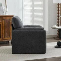 Modern Dark Grey Chenille Oversized Wood Accent Outdoor And Indoor Lounge Chair With Armrest Cushion For Living Room -Jearey dark grey jearey accent chairs e13puzy hd bk 4f 1000