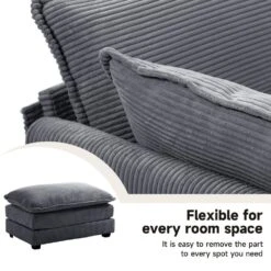 Modern Dark Grey Corduroy Accent Armchair With Ottoman For Living -Jearey dark grey jearey accent chairs e46sf 1 dark grey 1f 1000