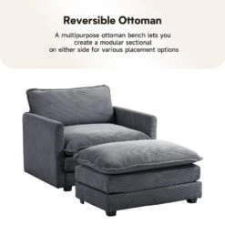Modern Dark Grey Corduroy Accent Armchair With Ottoman For Living -Jearey dark grey jearey accent chairs e46sf 1 dark grey 44 1000