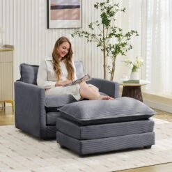 Modern Dark Grey Corduroy Accent Armchair With Ottoman For Living -Jearey dark grey jearey accent chairs e46sf 1 dark grey c3 1000