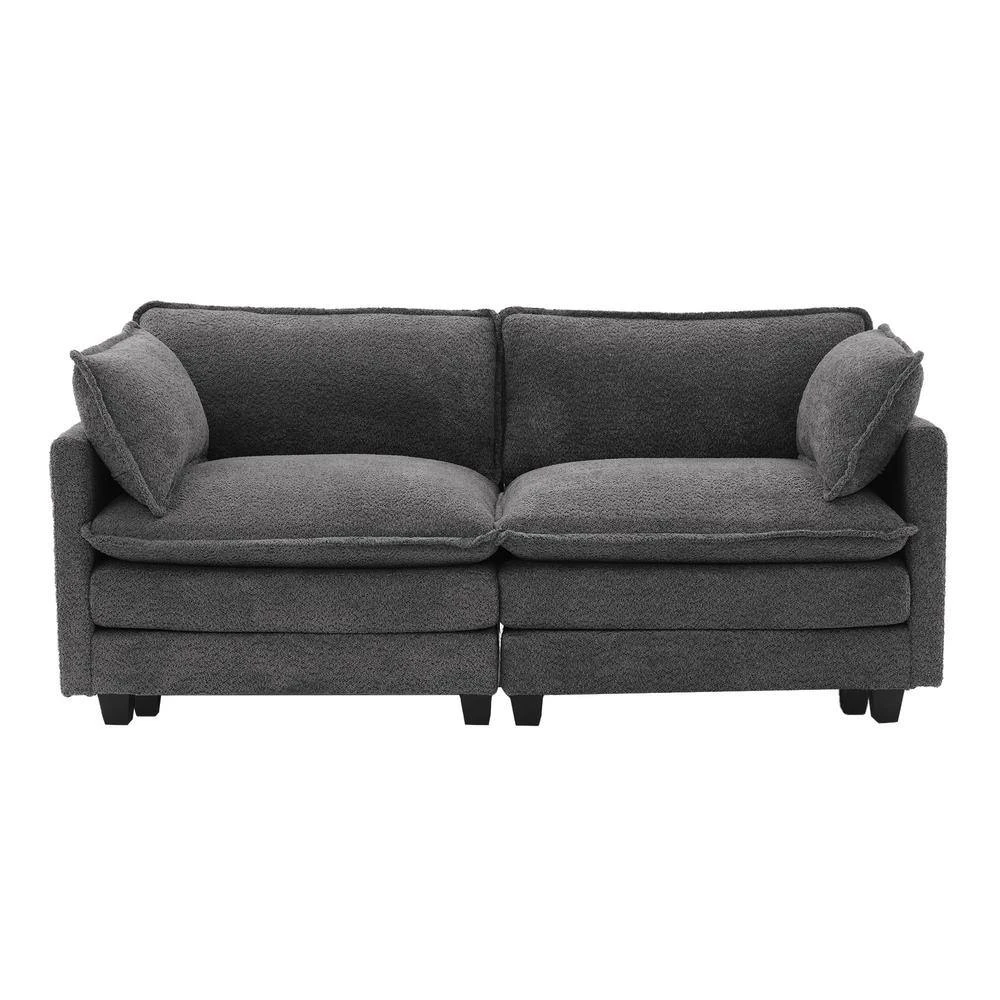Modern 76.77 In. Dark Grey Looped Velvet Loveseat With Two Pillows For Living 8 Modern 76.77 In. Dark Grey Looped Velvet Loveseat With Two Pillows For Living - Image 8