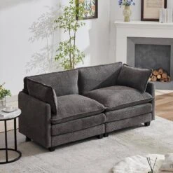 Modern 76.77 In. Dark Grey Looped Velvet Loveseat With Two Pillows For Living 13 Modern 76.77 In. Dark Grey Looped Velvet Loveseat With Two Pillows For Living -Jearey dark grey jearey loveseats tz 4 pk 44 1000