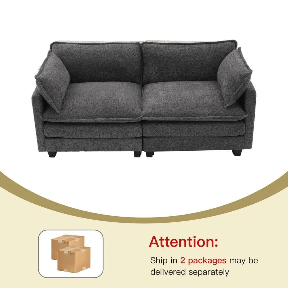 Modern 76.77 In. Dark Grey Looped Velvet Loveseat With Two Pillows For Living 3 Modern 76.77 In. Dark Grey Looped Velvet Loveseat With Two Pillows For Living - Image 3